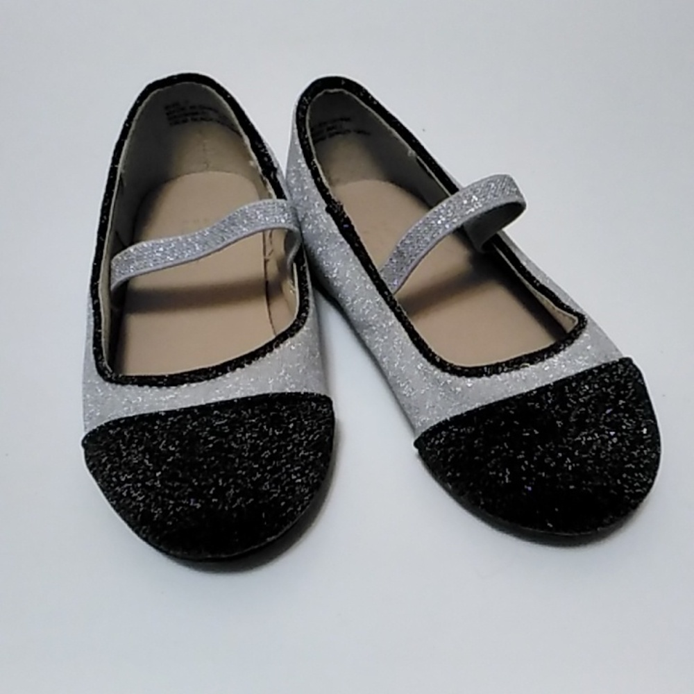GAP Toddler Glitter Ballet Slipper Shoes Silver Gray Black Toe Cap Sz 7